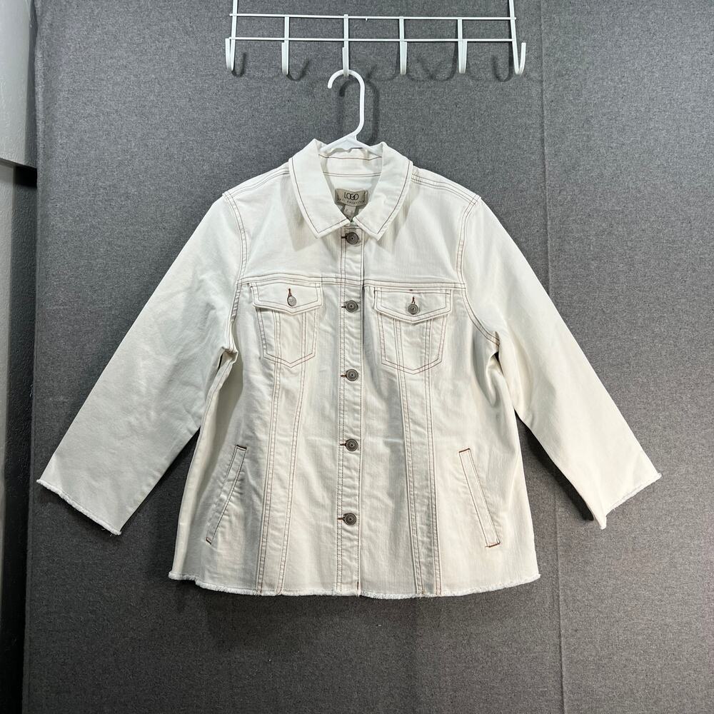 LOGO by Lori Goldstein Jeans Jacket  3/4 Sleeve Womens Size 12 White